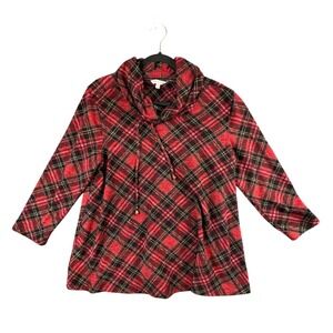 John‎ Mark Plaid Cowl Neck Tunic Top Boho Artsy Christmas Lagenlook Style M